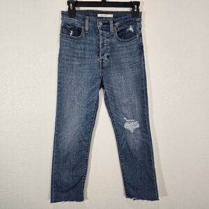 Levi's Wedgie Straight Jeans Button‎ Fly Medium Wash Size 27 Distressed Raw Hem